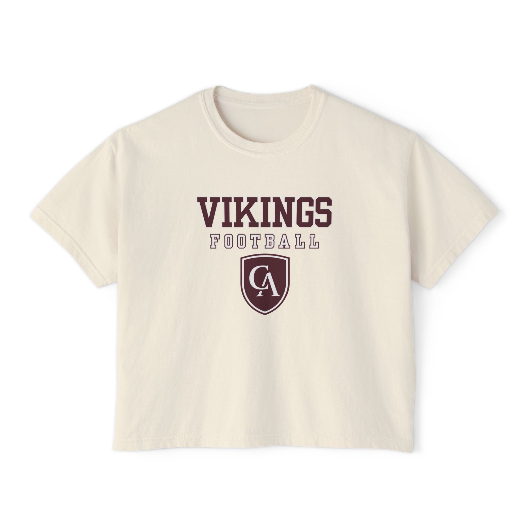 Women's Columbus Academy Vikings Football Graphic Boxy Crop Short Sleeve Tee