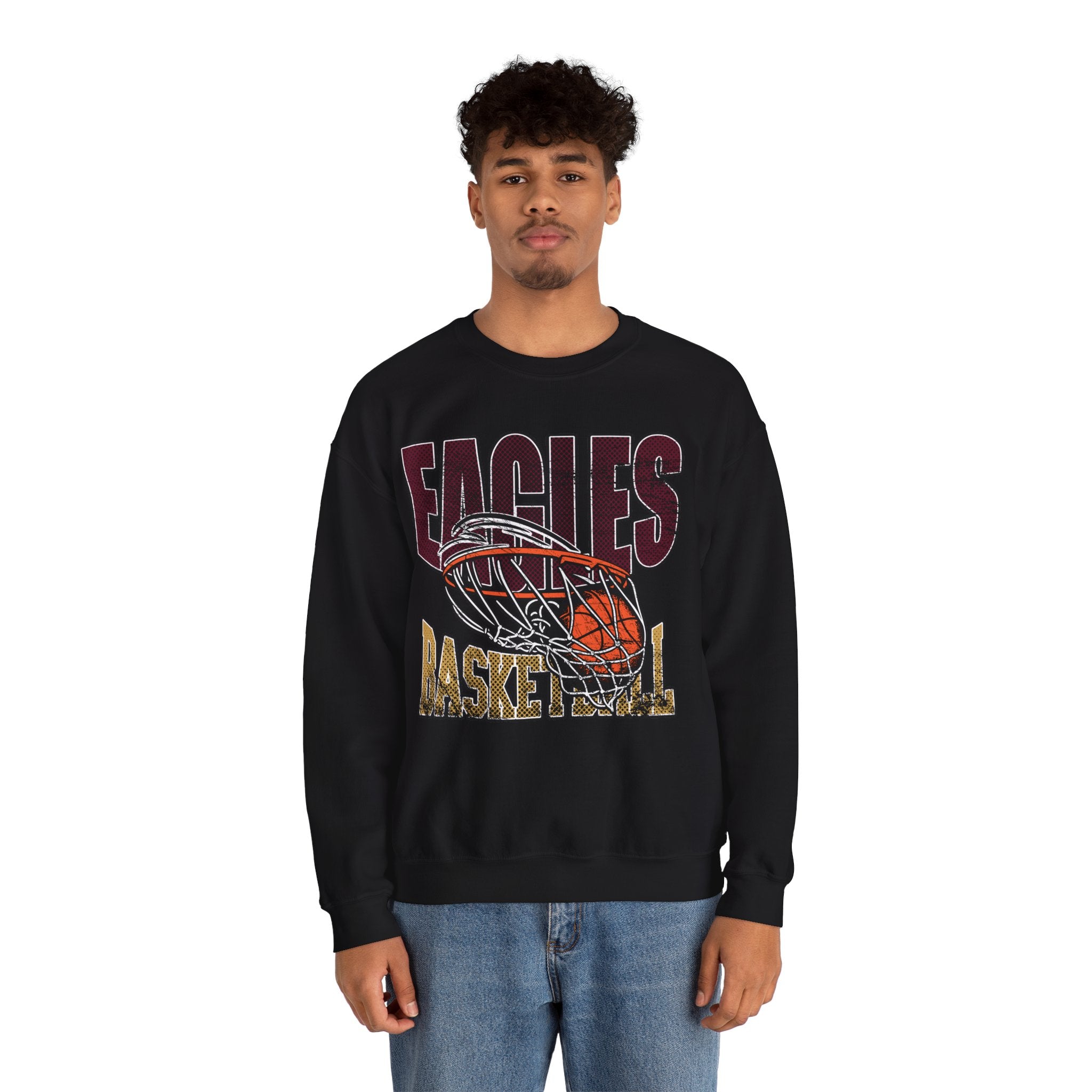 Adult Unisex Eagles Swish Distressed Basketball Graphic Sweatshirt