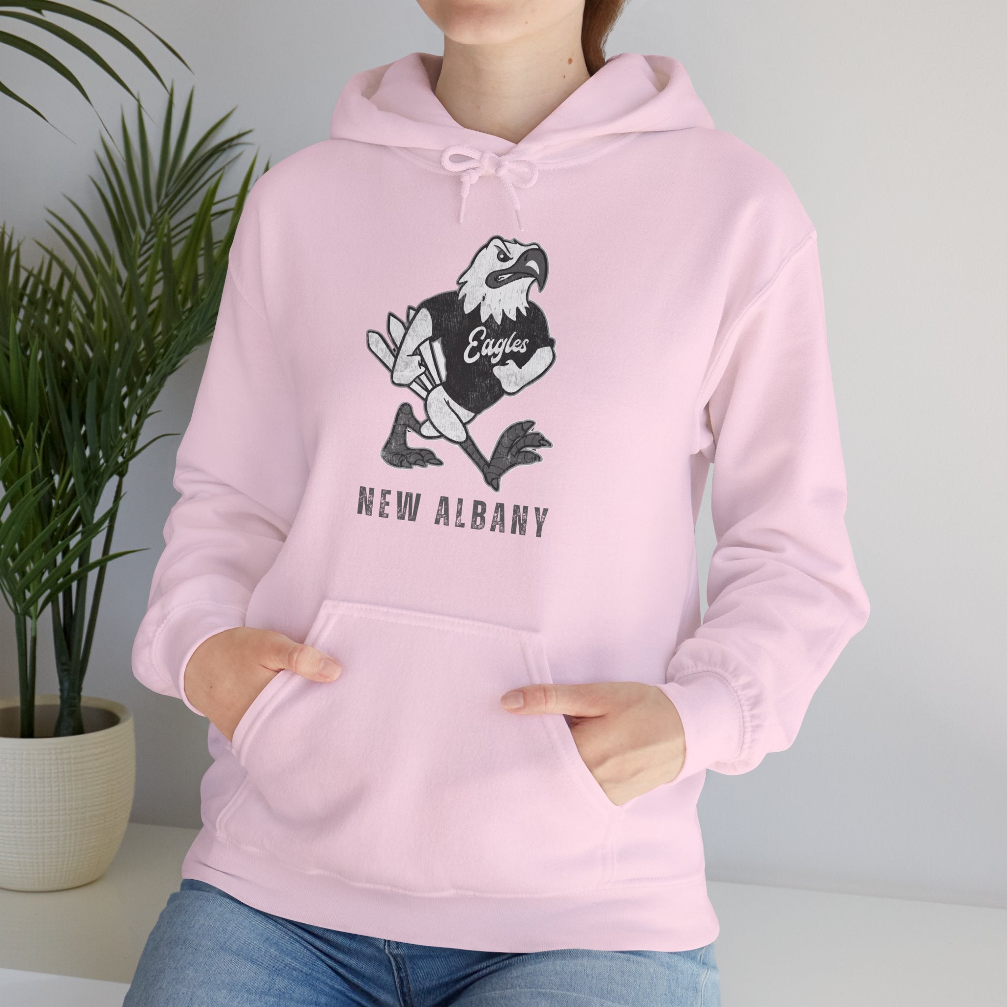 Adult Unisex New Albany Black and White Vintage Fighting Eagle Graphic Hoodie