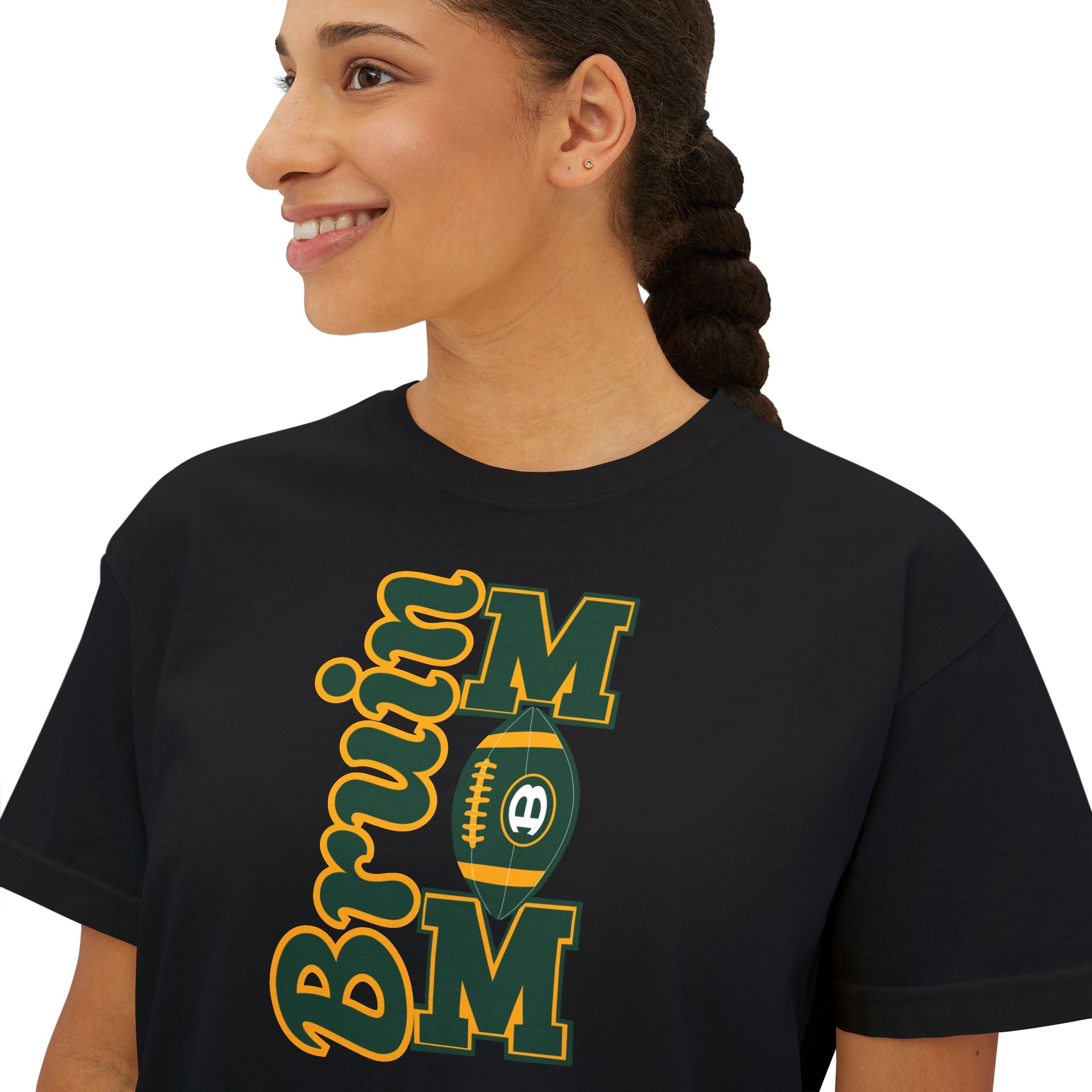 Women's Bruin Football Mom Graphic Boxy Crop Short Sleeve Tee