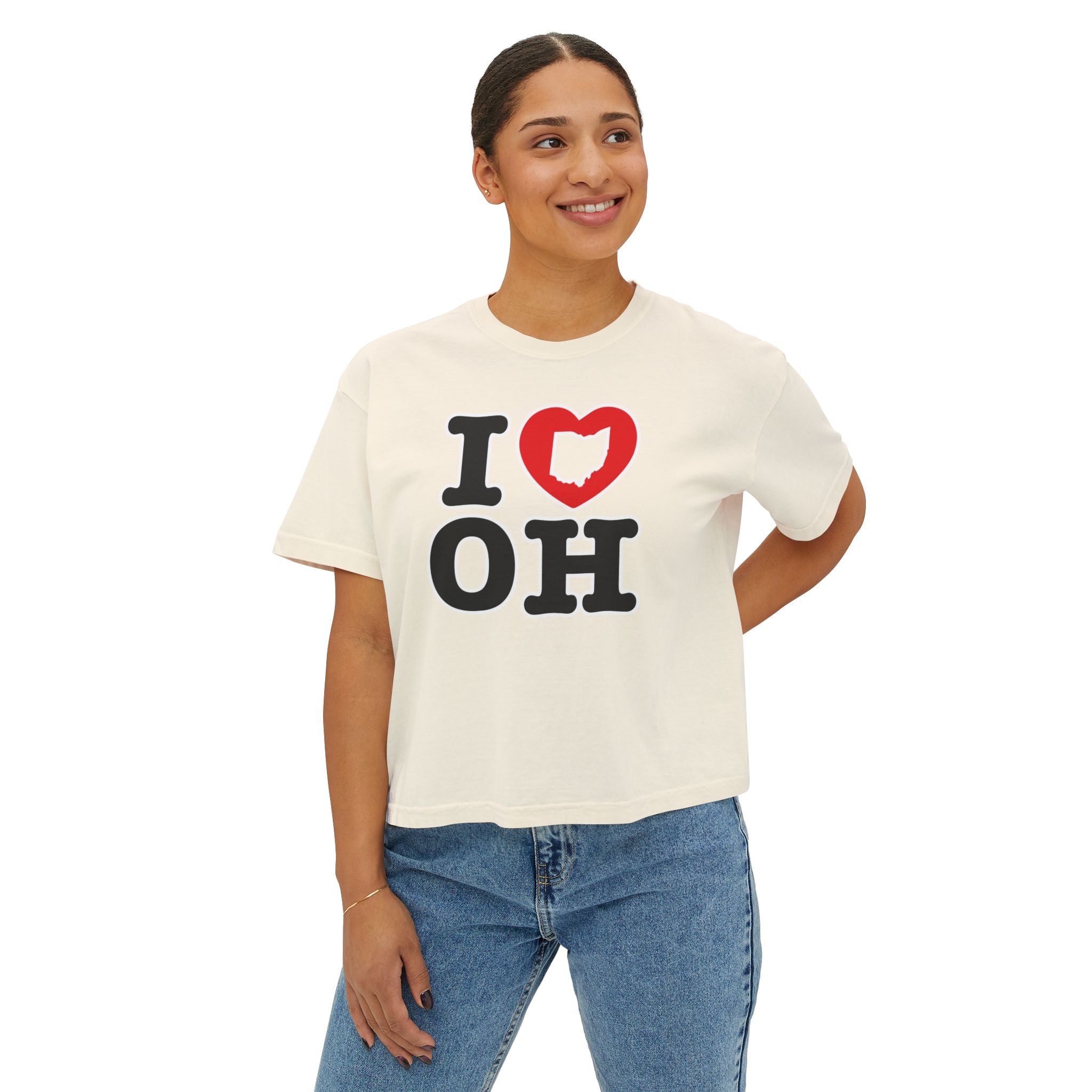 Women's I Heart OH Graphic Short Sleeve Boxy Crop Tee