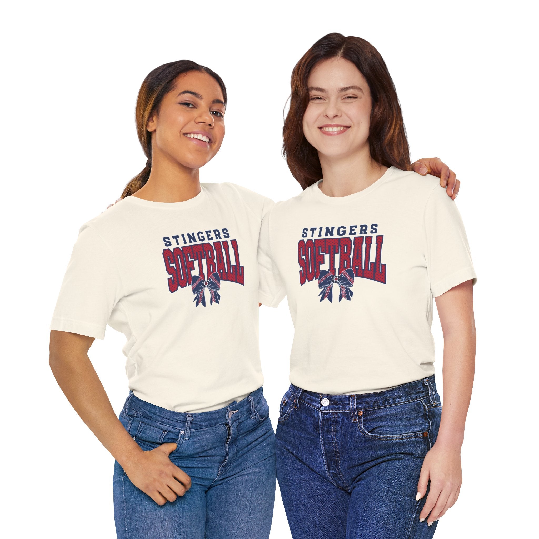 Adult Unisex Stingers Softball Stitched Bow Graphic Short Sleeve Bella + Canvas Soft Tee