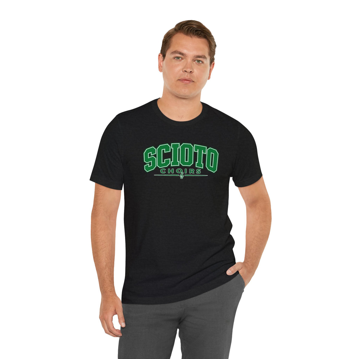 Adult Unisex Dublin Scioto Choirs Varsity Block Letter Graphic Short Sleeve Soft Tee