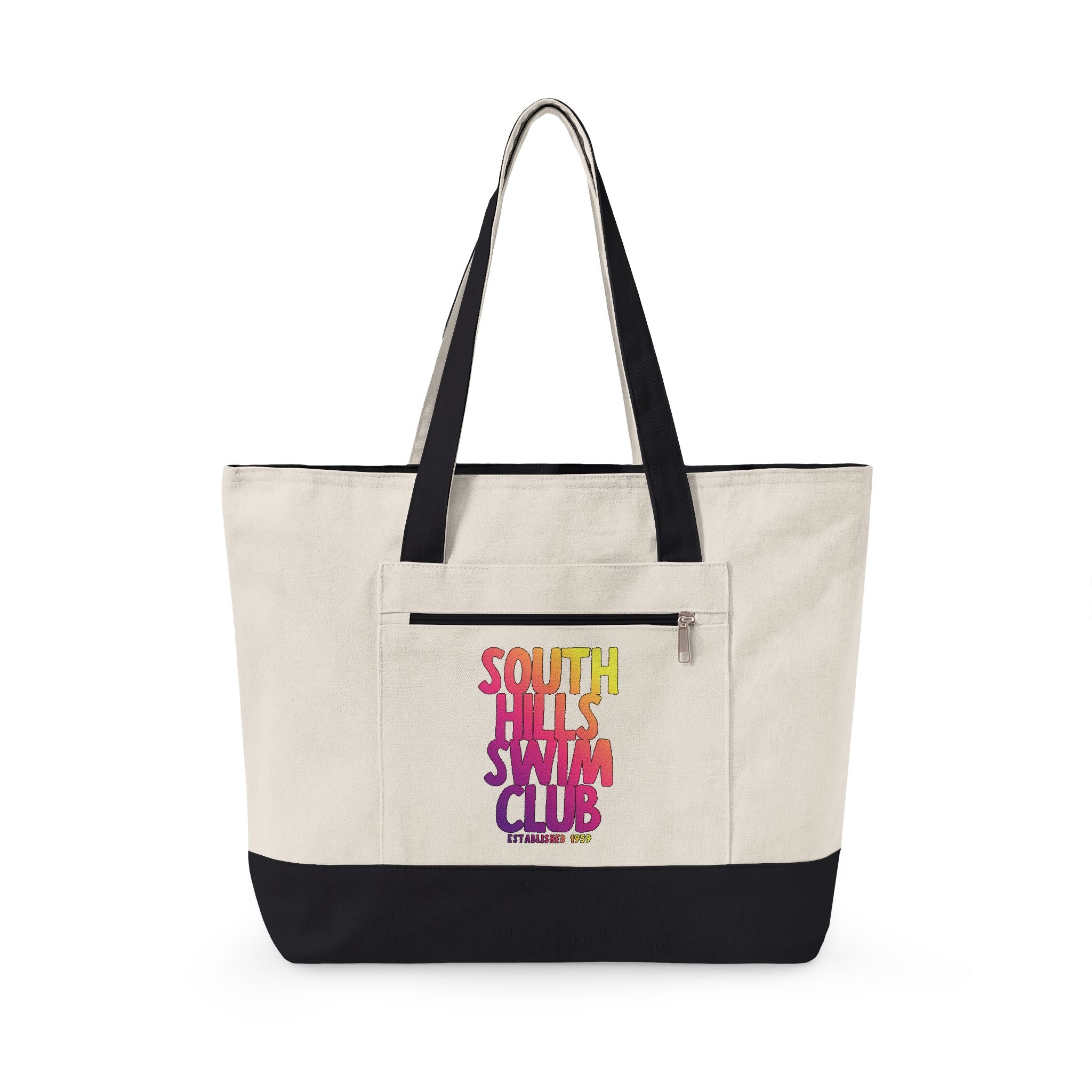 South Hills Swim Club SHSC Ombre Graphic Large Zippered Canvas Tote