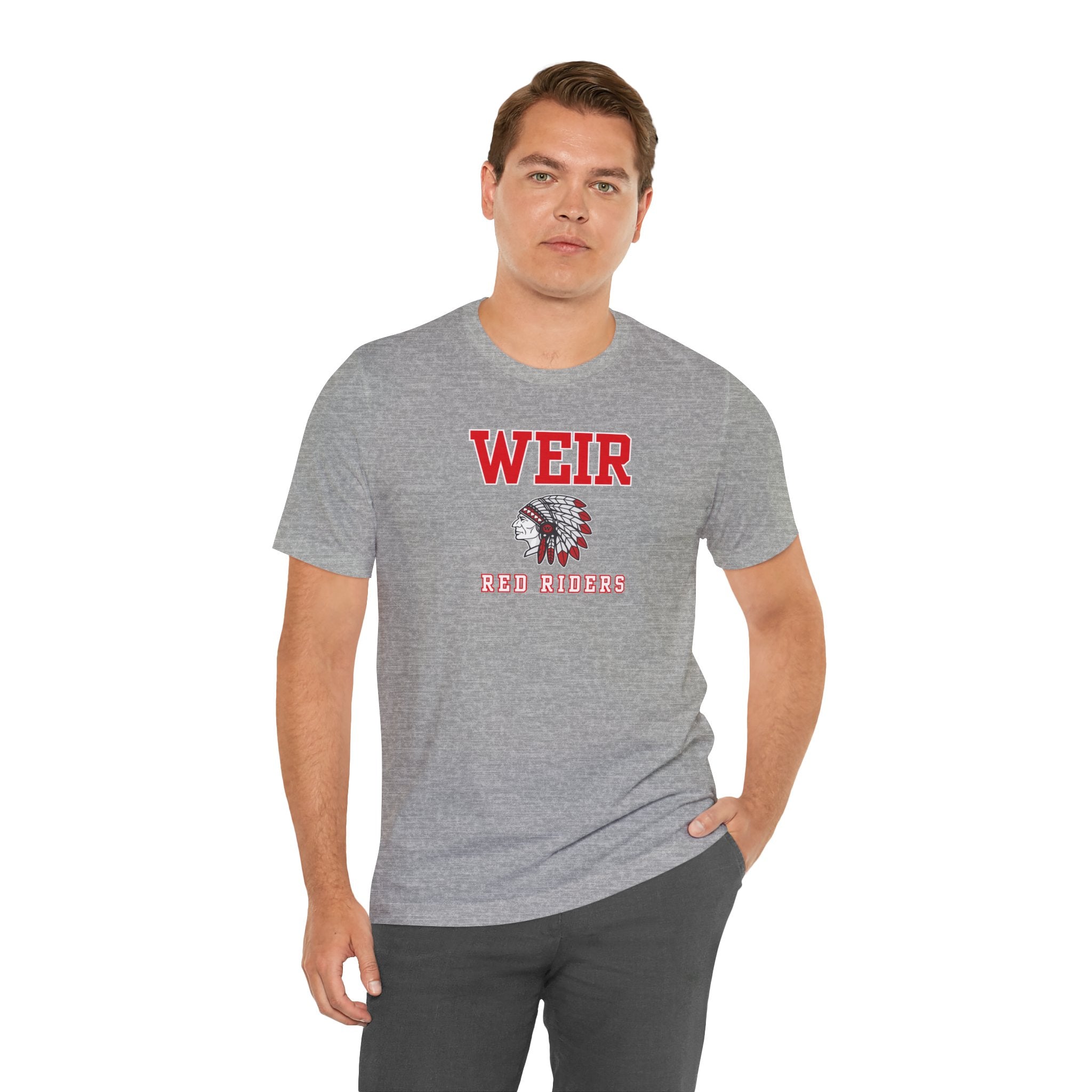 Adult Unisex Weir Red Riders Classic Mascot Graphic Short Sleeve Bella + Canvas Soft Tee