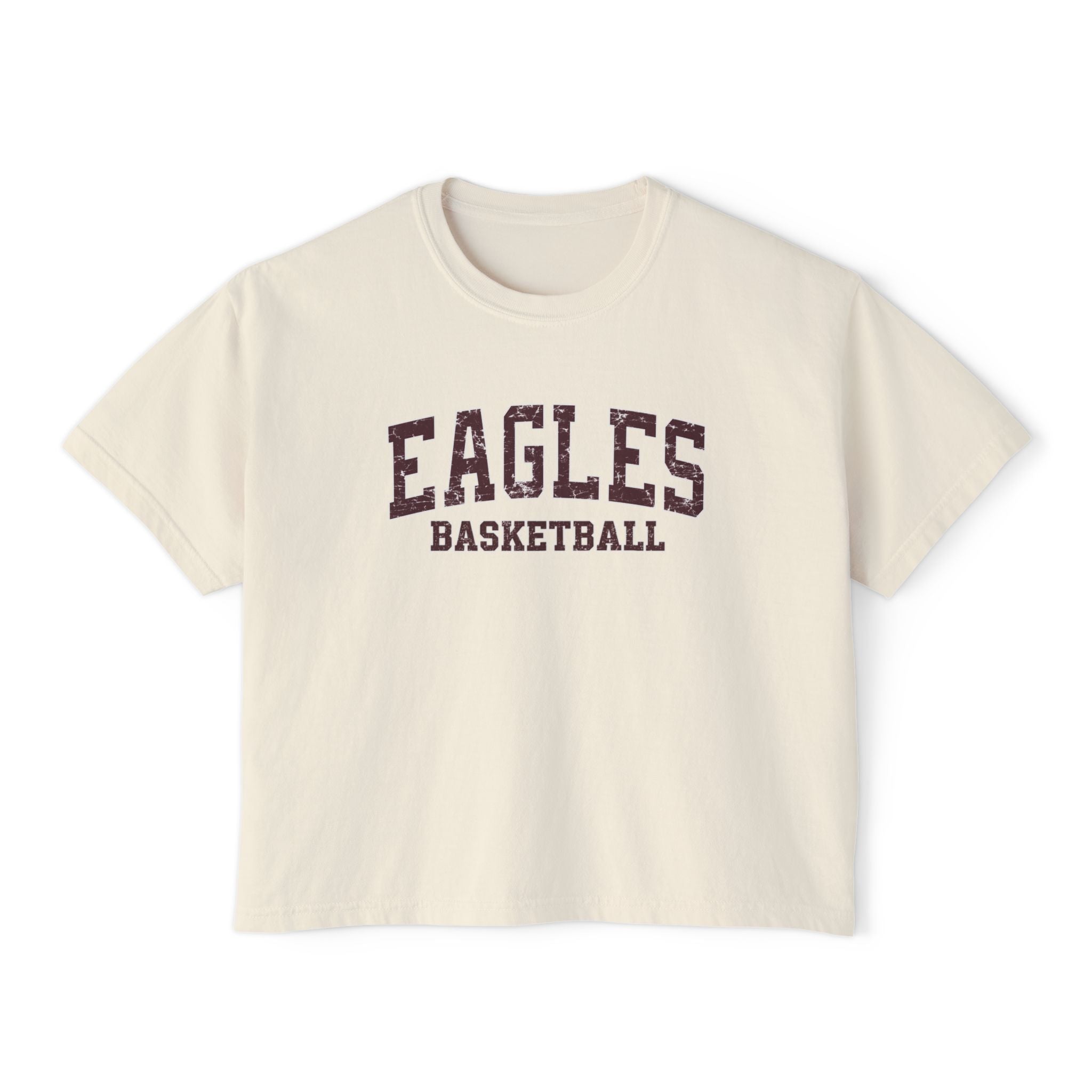 Women's Eagles Basketball Distressed Graphic Boxy Crop Short Sleeve Tee