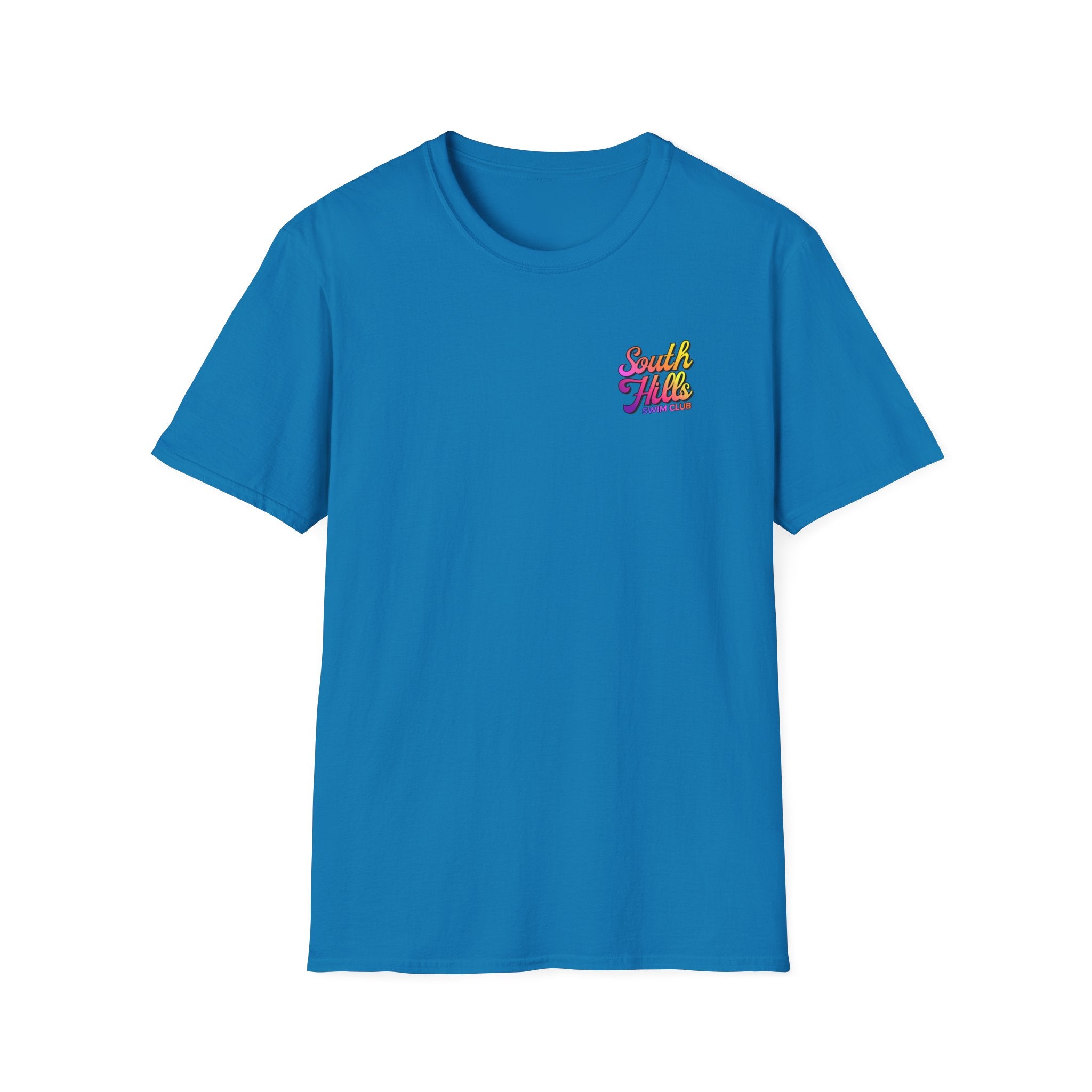 Adult Unisex South Hills Swim Club Sunset Script Graphic Short Sleeve Gildan Softstyle Tee