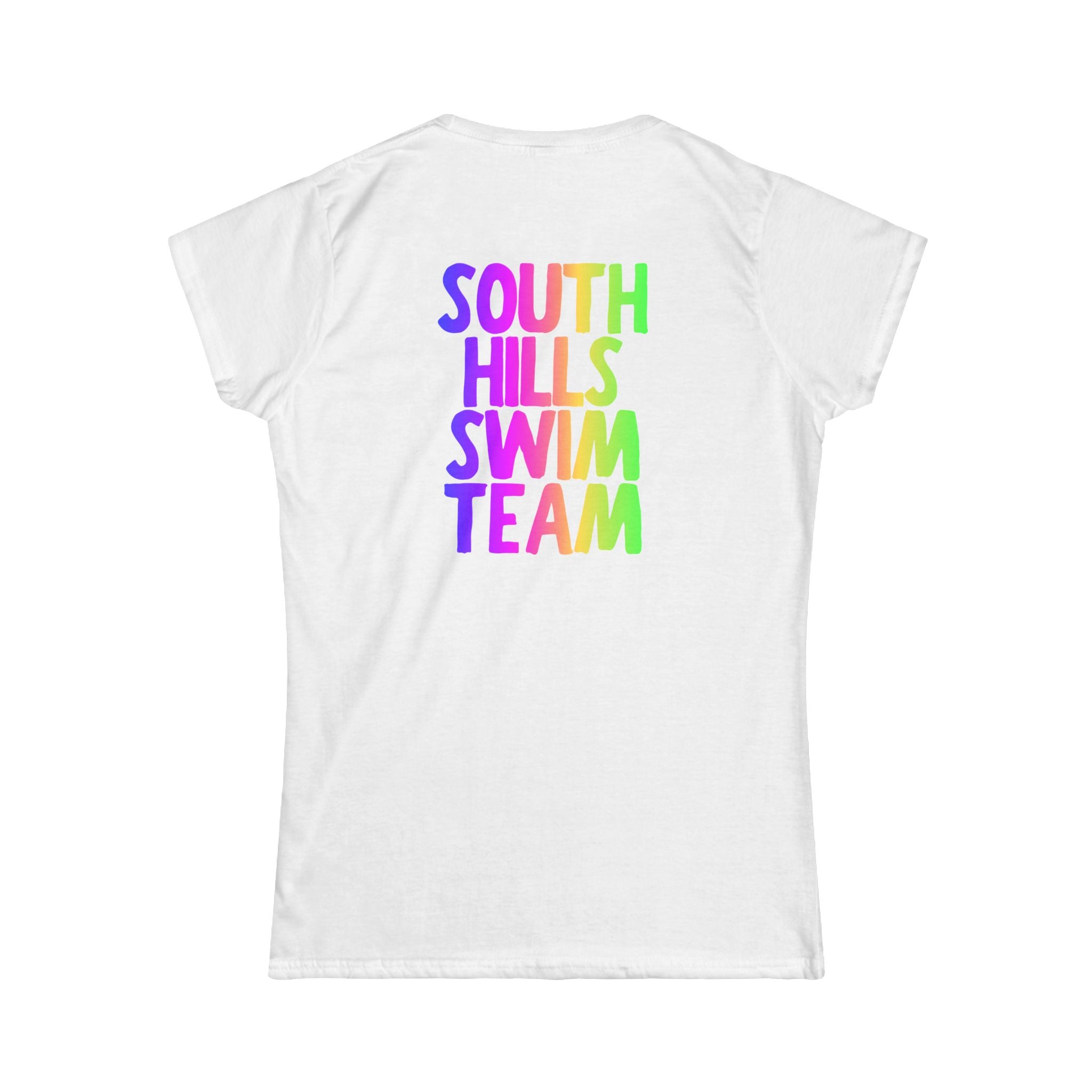 Women's South Hills Swim Team Neon Rainbow Graphic Short Sleeve Gildan Softstyle Tee