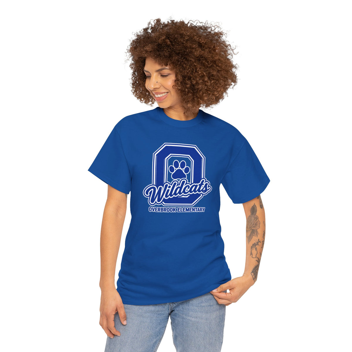 Adult Unisex Overbrook Elementary Wildcats Block Letter Graphic Gildan Classic Tee