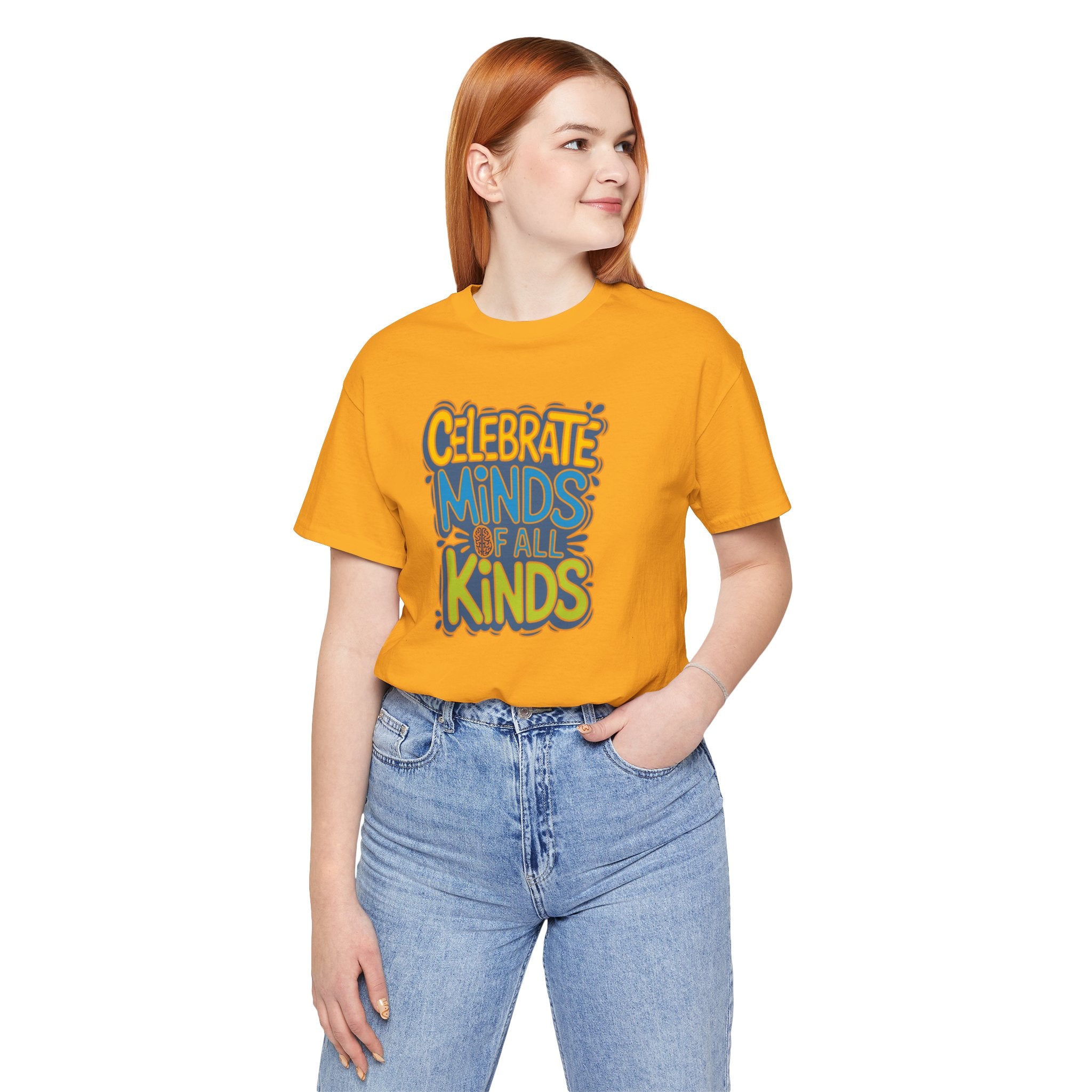 Adult Unisex Celebrate Minds Bubble Font Graphic Short Sleeve Soft Tee - Bridgeway Academy