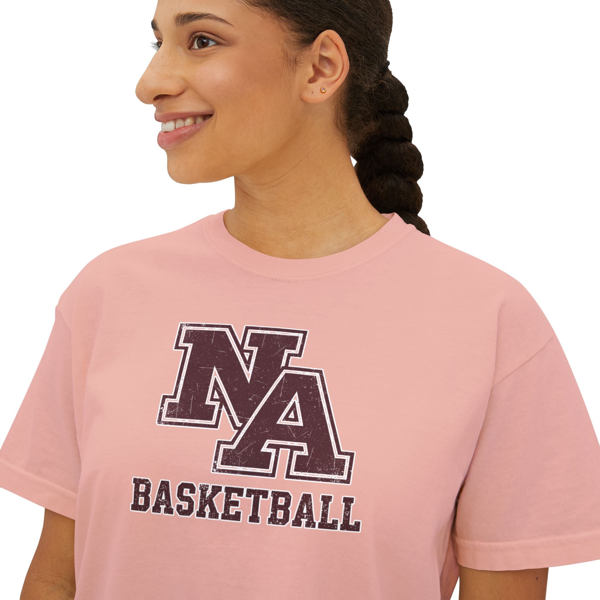 Women's New Albany Basketball Vintage Vibe Logo Graphic Boxy Crop Short Sleeve Tee