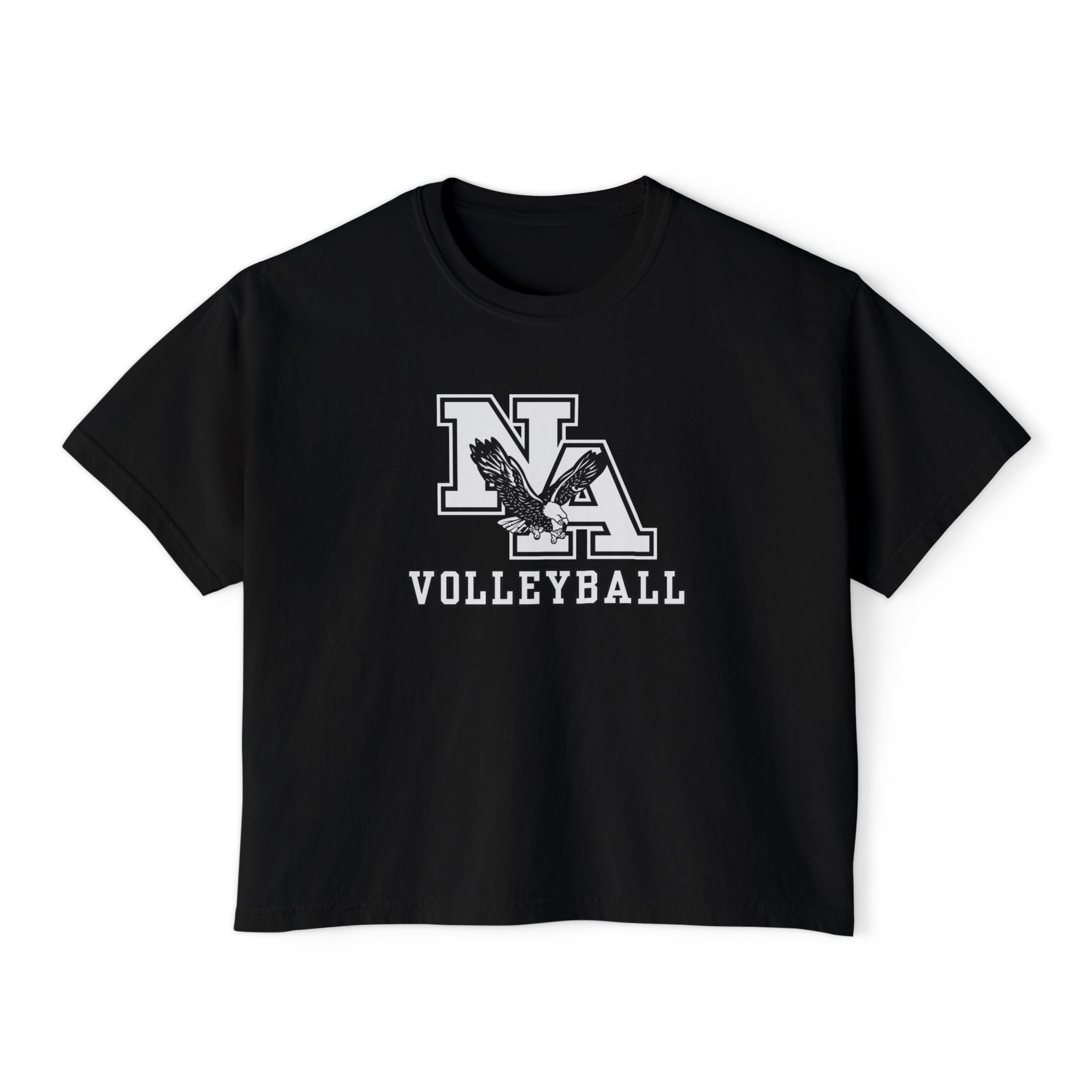 Women's New Albany Volleyball Classic White and Black Logo Graphic Boxy Crop Short Sleeve Tee