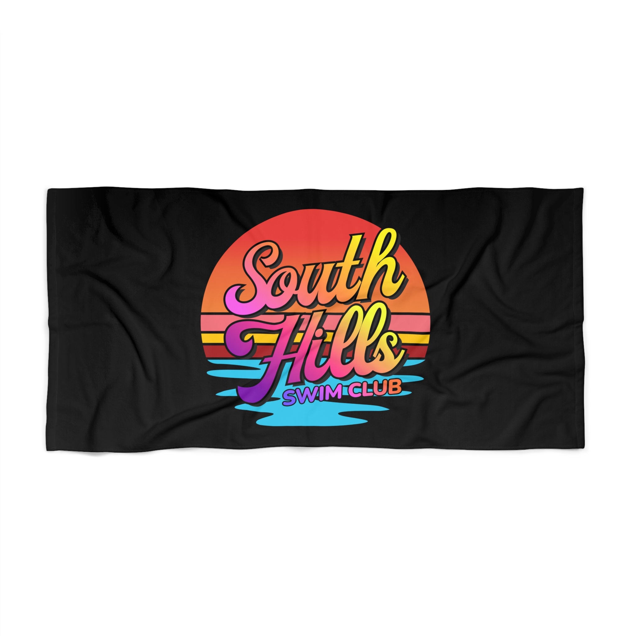 South Hills Swim Club Sunset Script Graphic Beach Towel
