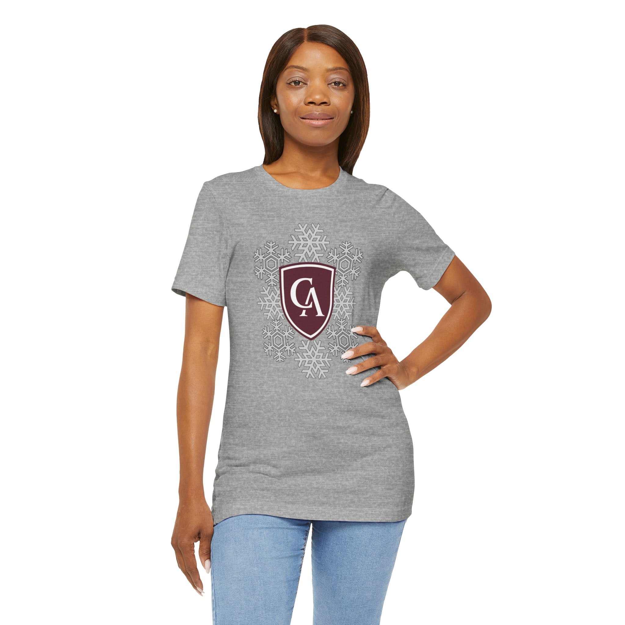 Adult Unisex Columbus Academy Spirited Snowflake Graphic Short Sleeve Soft Tee