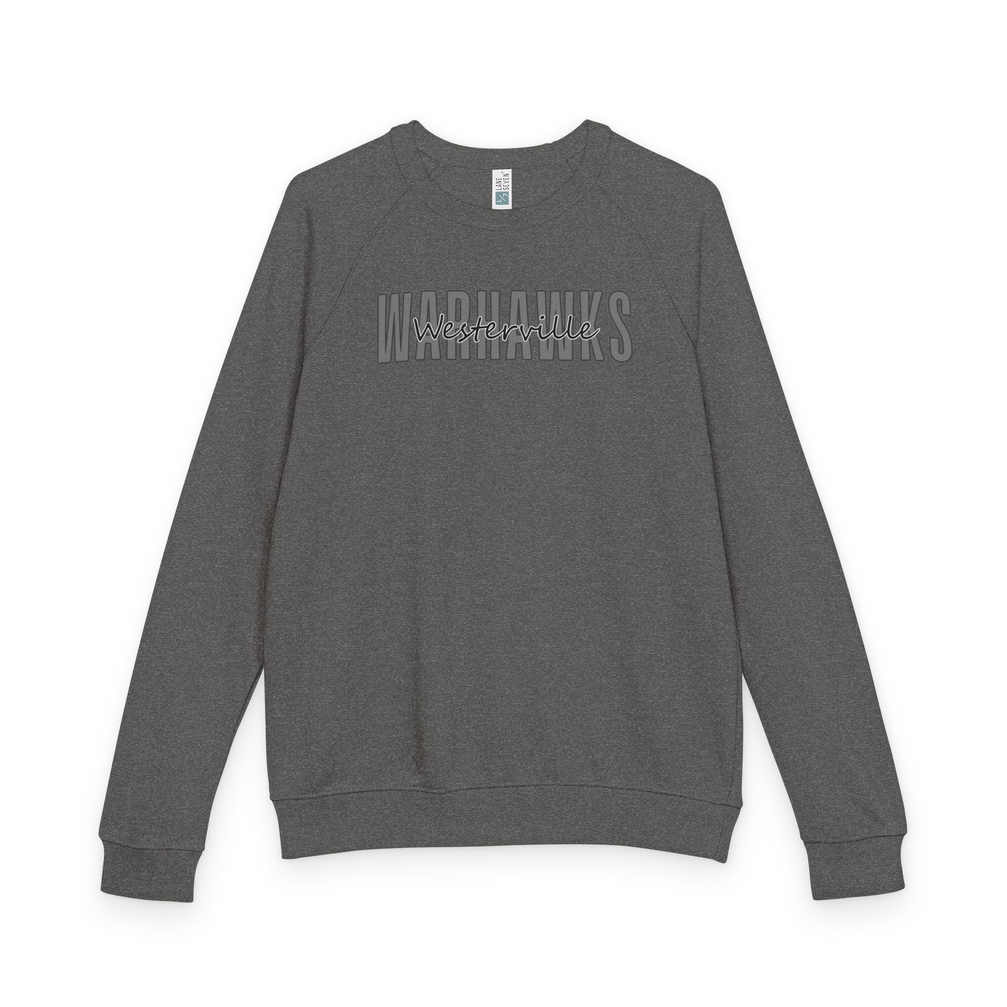 Adult Unisex Westerville Central Warhawks Spirit Script Graphic French Terry Raglan Crewneck