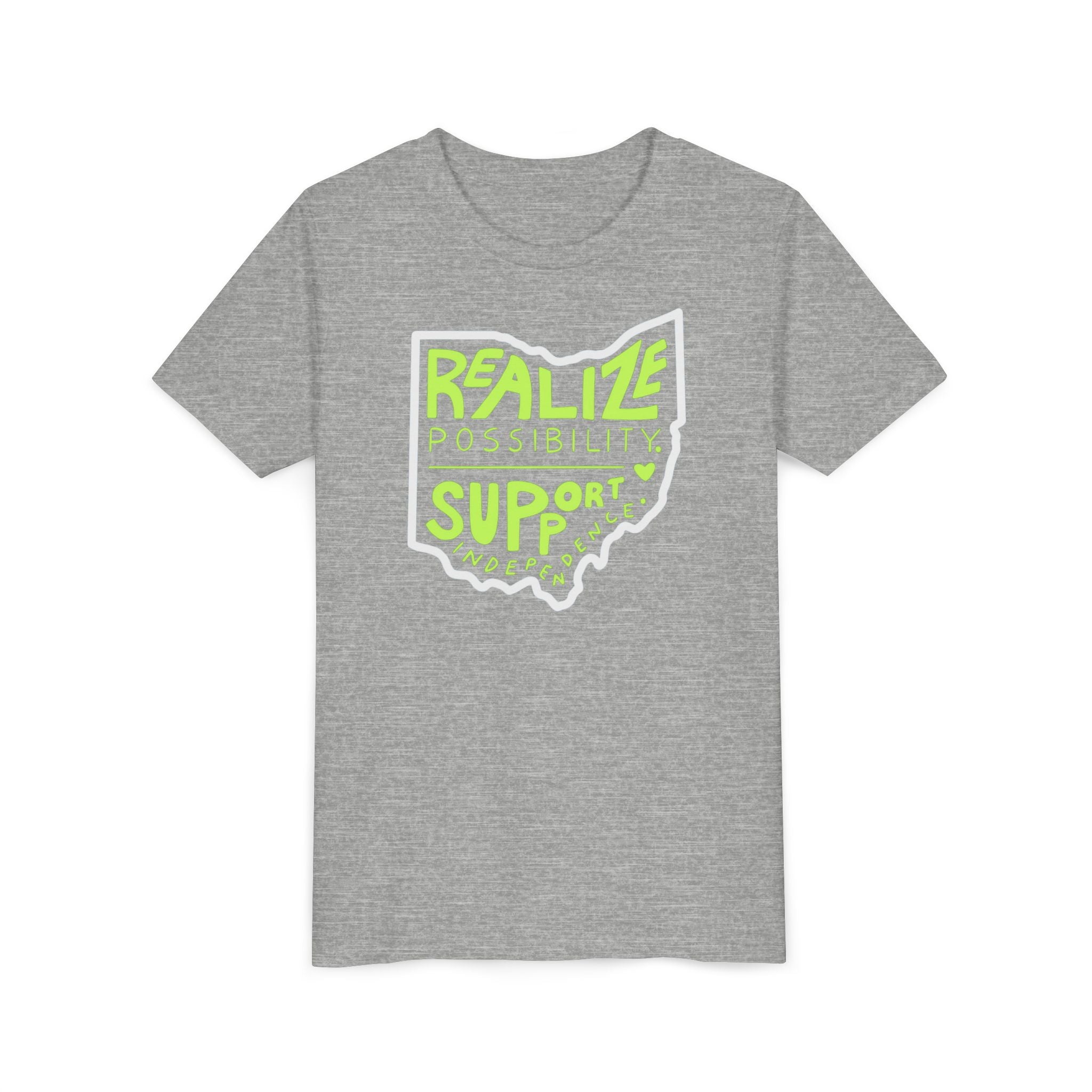 Youth Realize Possibility Support Independence Graphic Short Sleeve Soft Tee - Bridgeway Academy