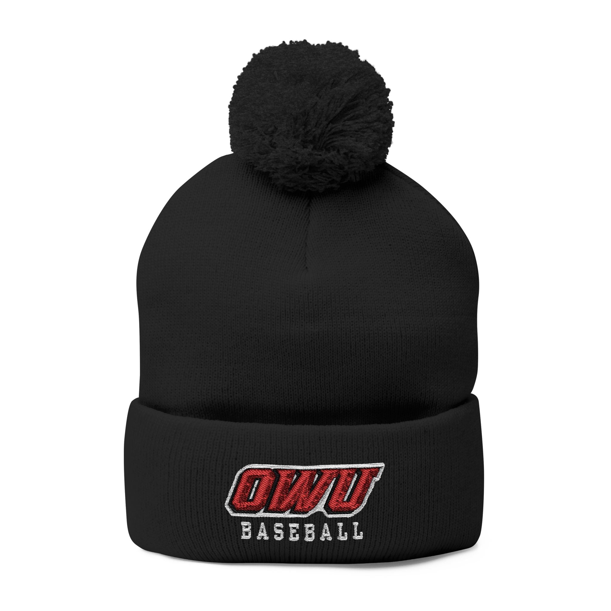 OWU Baseball Pom Pom Knit Hat with Embroidered Logo