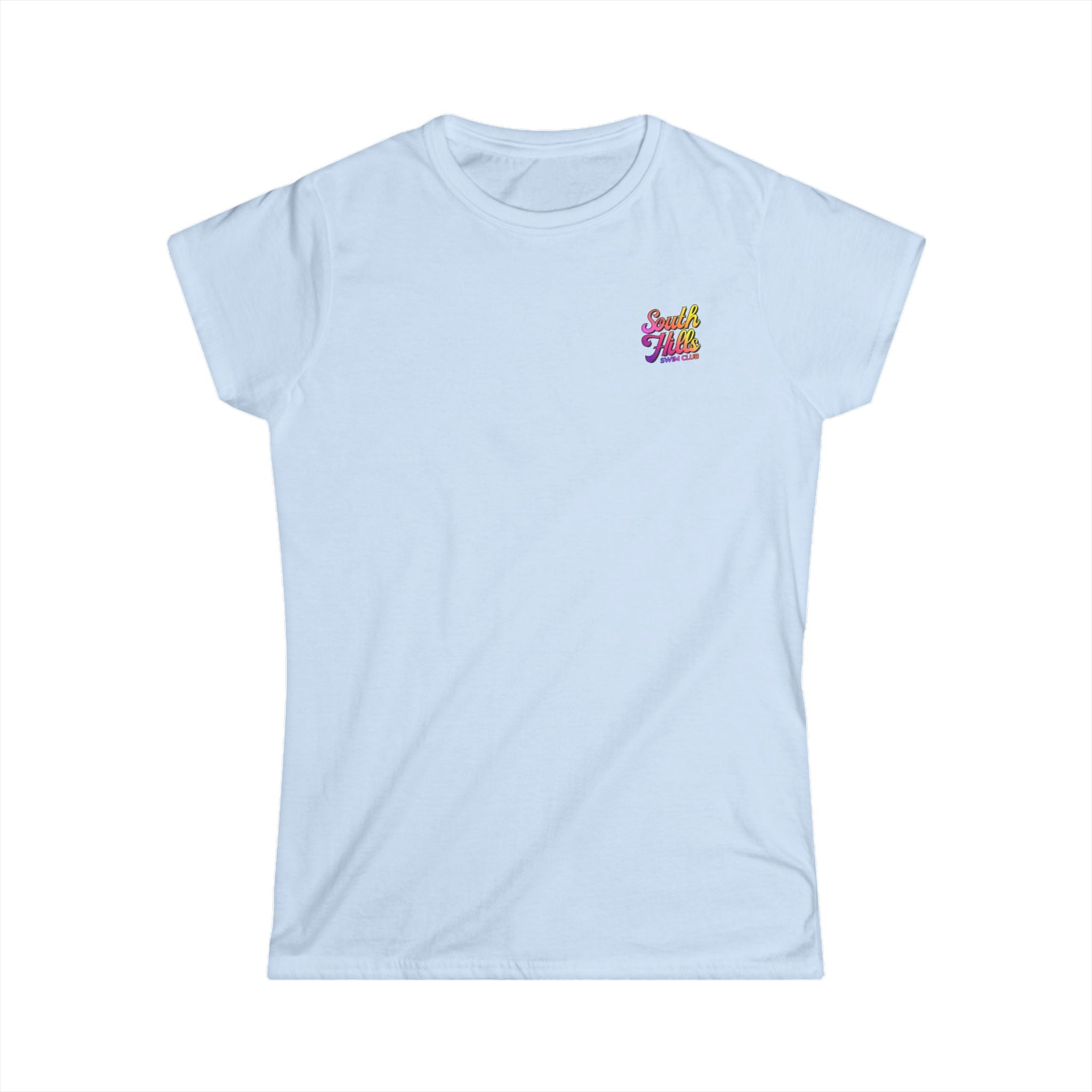 Women's South Hills Swim Club Sunset Script Graphic Short Sleeve Gildan Softstyle Tee
