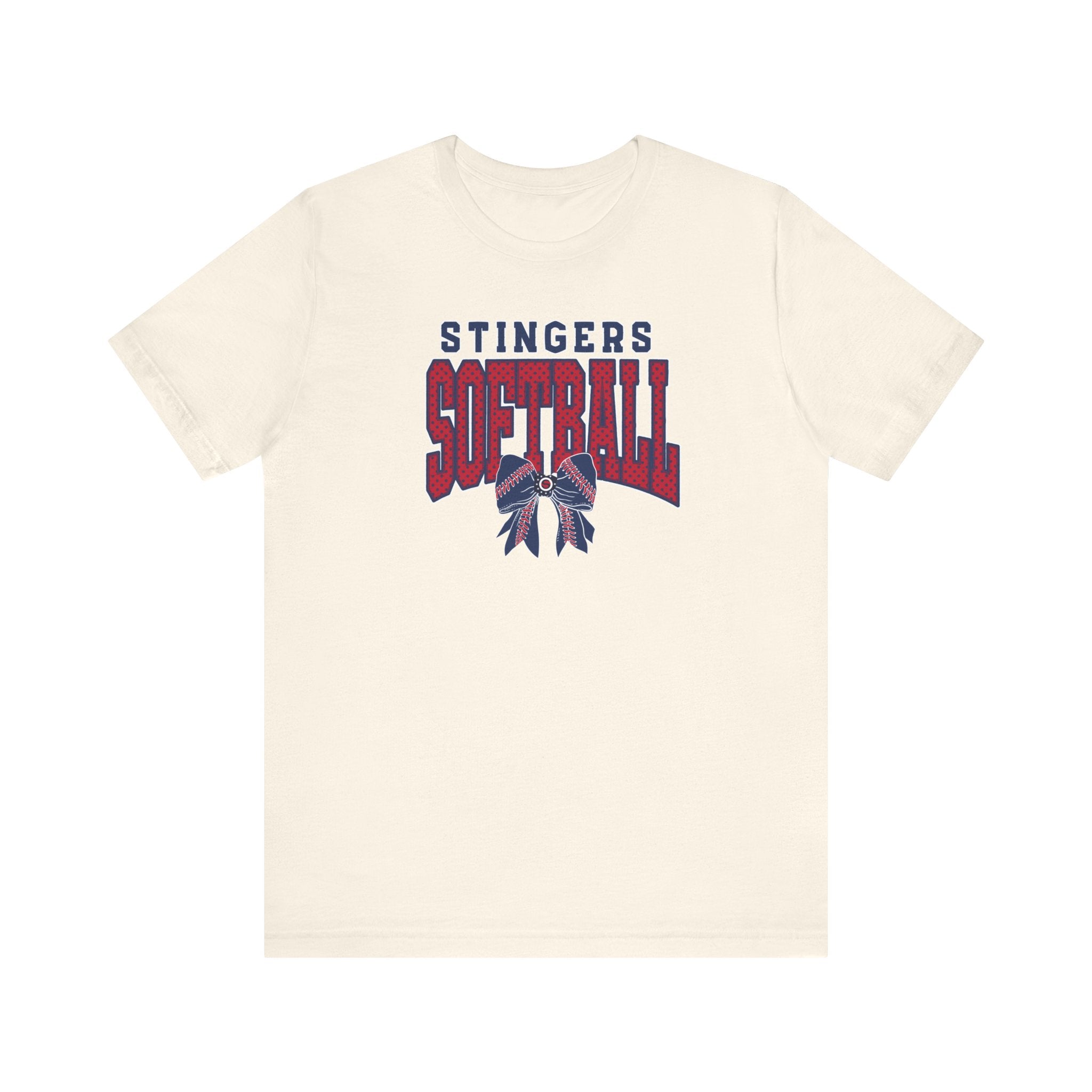 Adult Unisex Stingers Softball Stitched Bow Graphic Short Sleeve Bella + Canvas Soft Tee