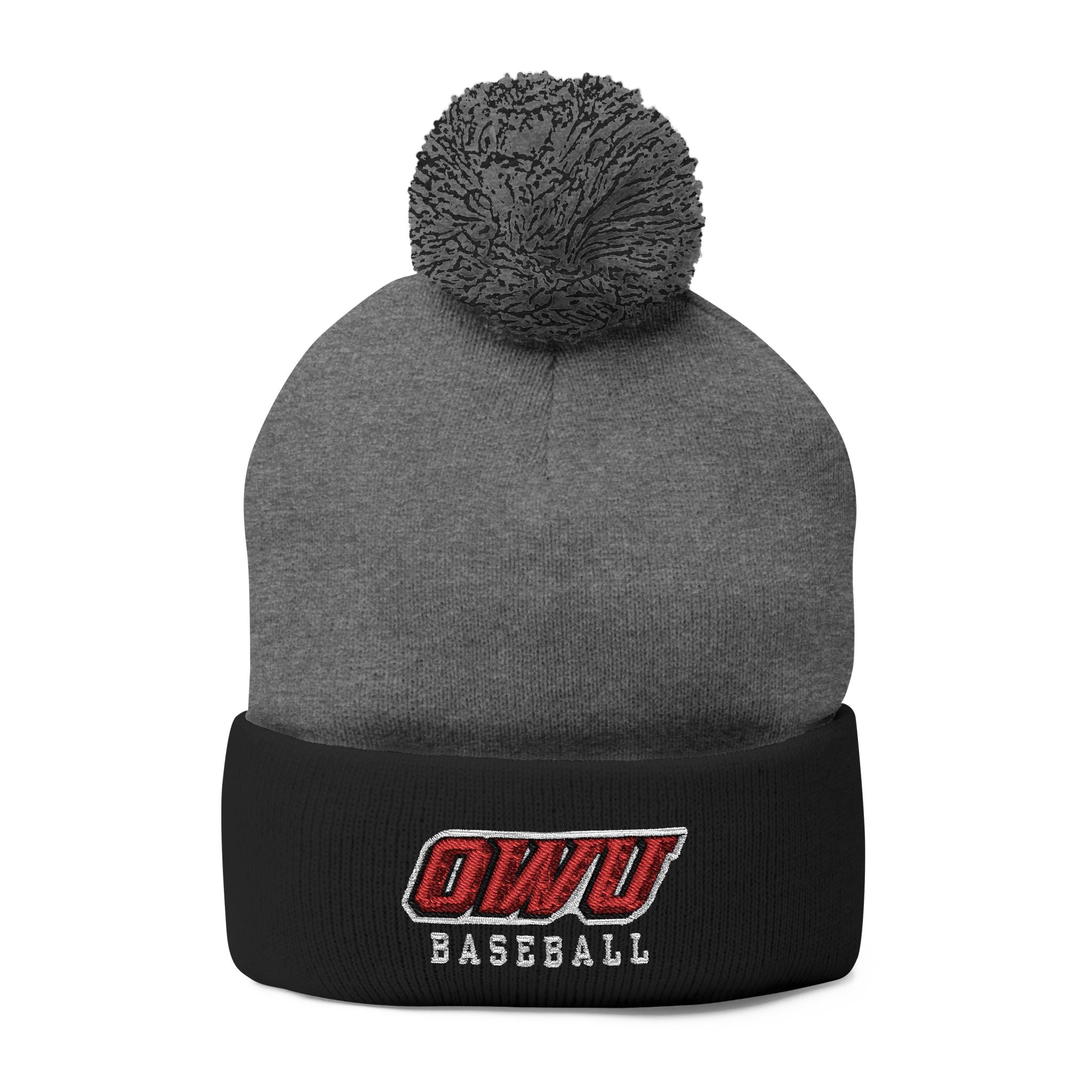 OWU Baseball Pom Pom Knit Hat with Embroidered Logo