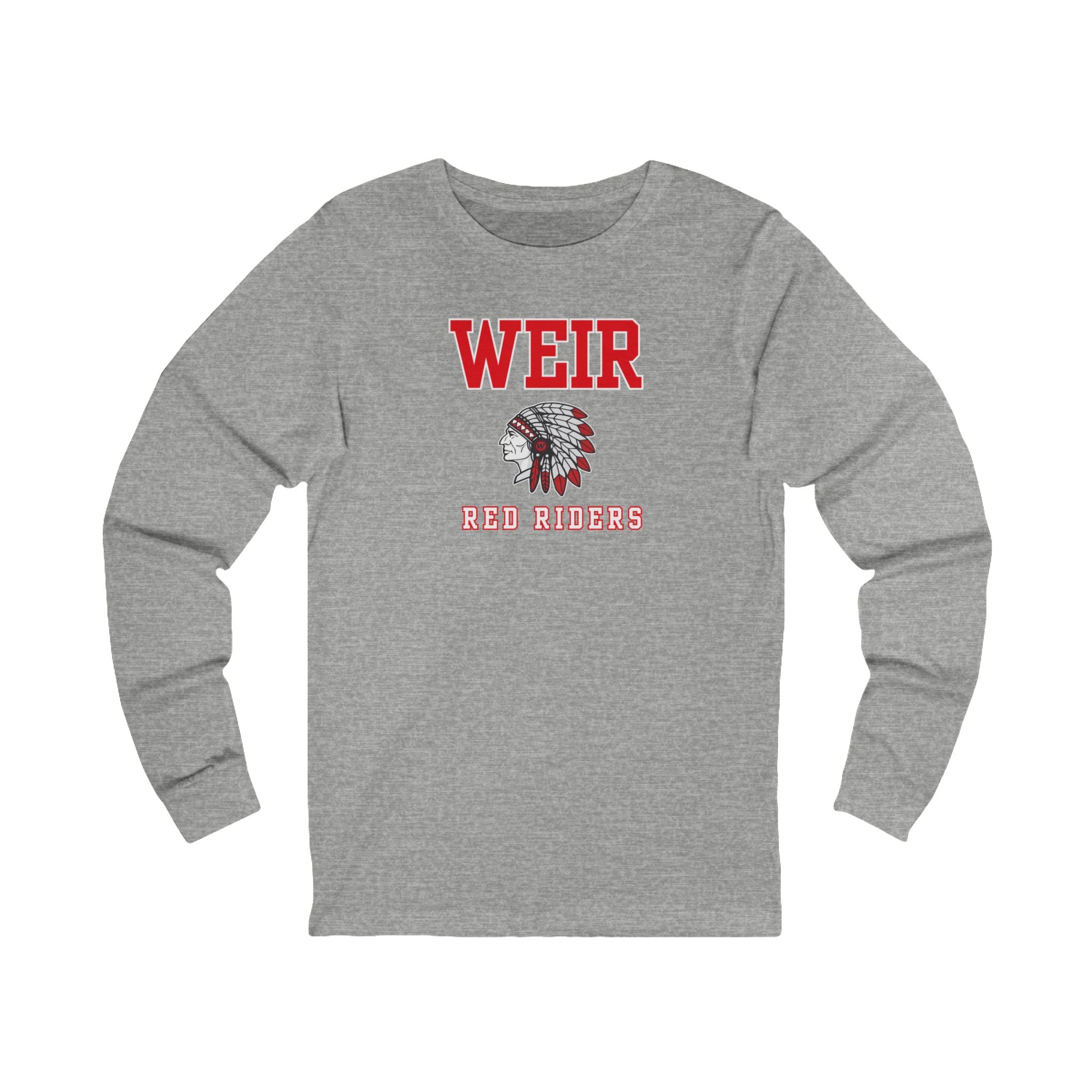 Adult Unisex Weir Red Riders Classic Mascot Graphic Long Sleeve Bella + Canvas Soft Tee