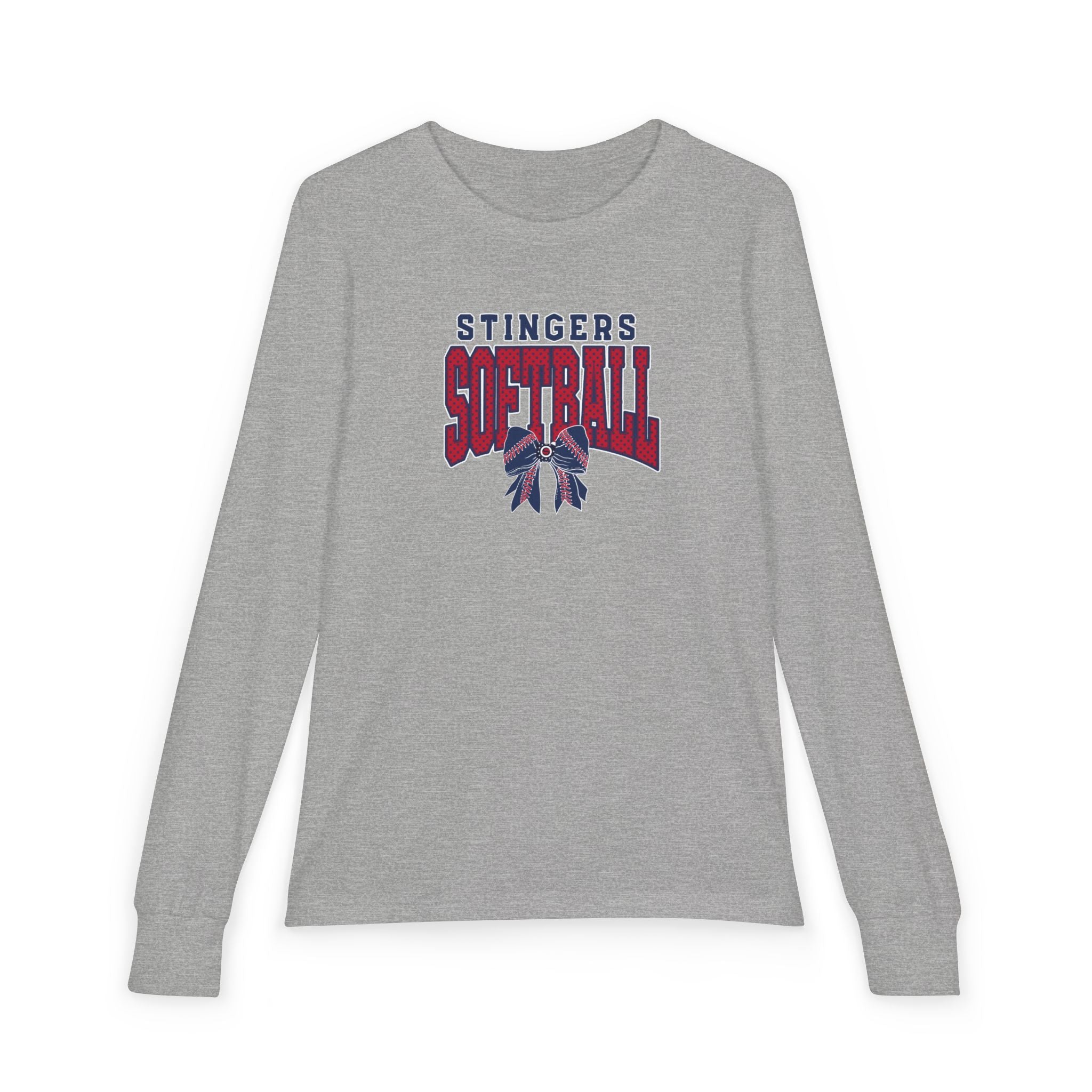 Youth Stingers Softball Stitched Bow Graphic Bella + Canvas Long Sleeve Soft Tee