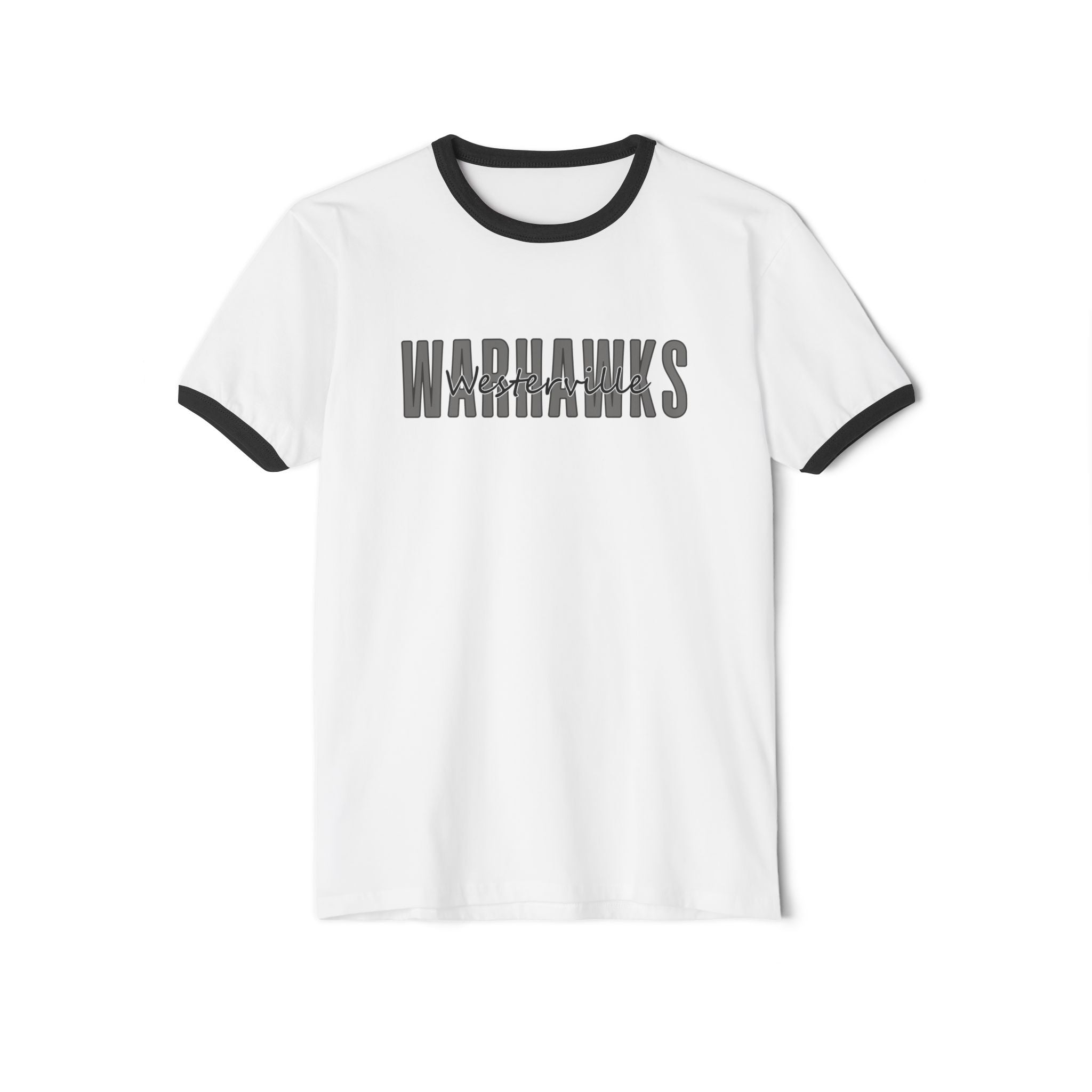 Adult Unisex Westerville Central Warhawks Spirit Script Graphic Short Sleeve Ringer Tee