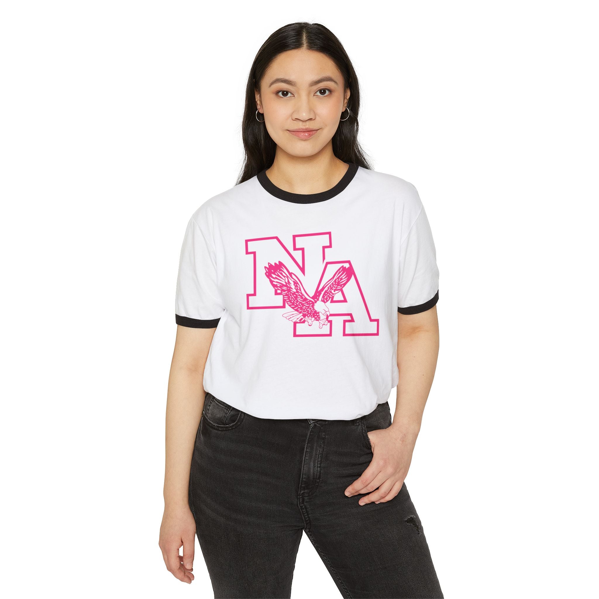 Adult Unisex Neon Pink Power Logo Graphic Ringer Tee - PINK OCTOBER