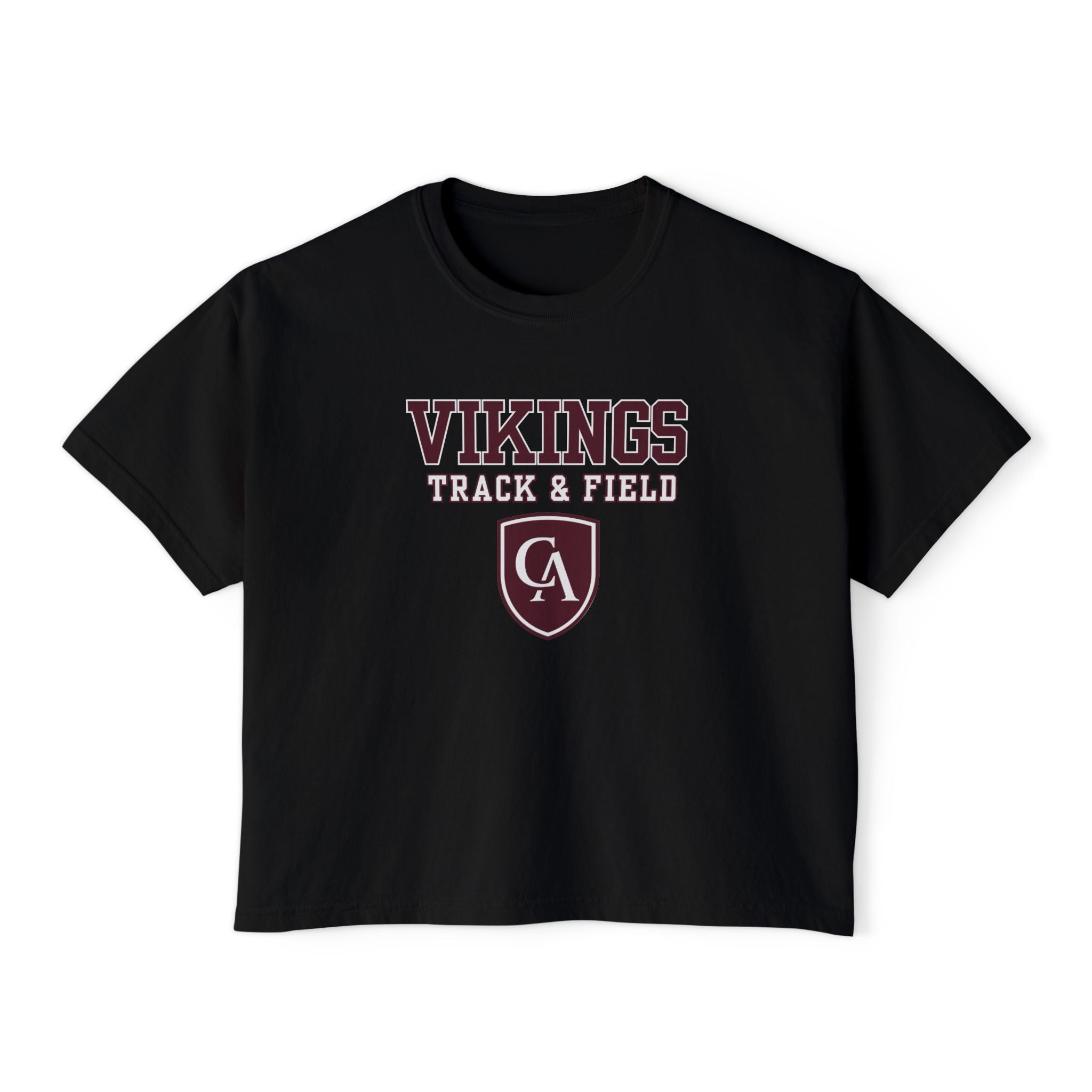 Women's Columbus Academy Vikings Track & Field Graphic Boxy Crop Short Sleeve Tee