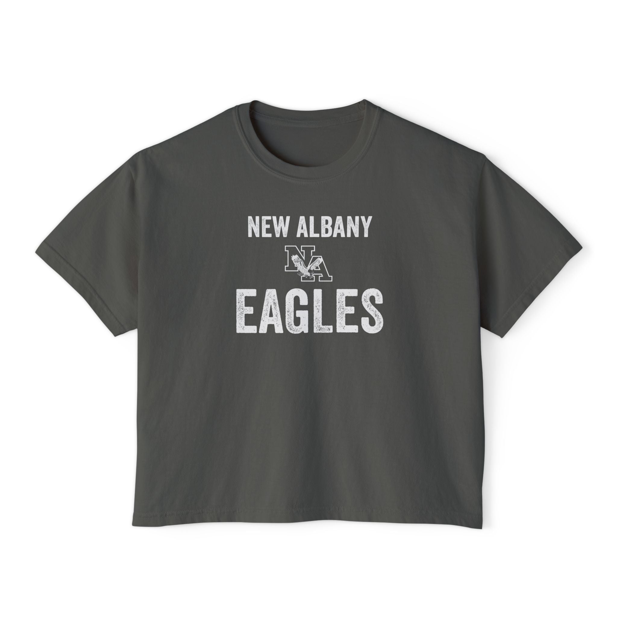 Women's Vintage Distressed New Albany Eagles Graphic Boxy Crop Short Sleeve Tee