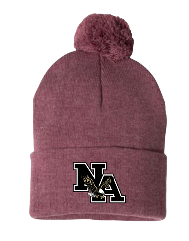 Pom Pom Knit Hat with Embroidered Black Classic Logo