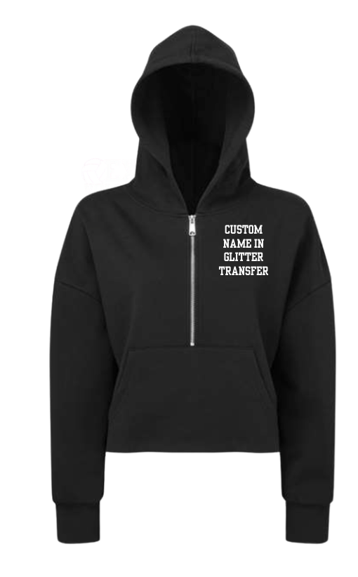 Eagles Glitter Cheer Half- Zip Cropped Hooded Sweatshirt with Customized Name