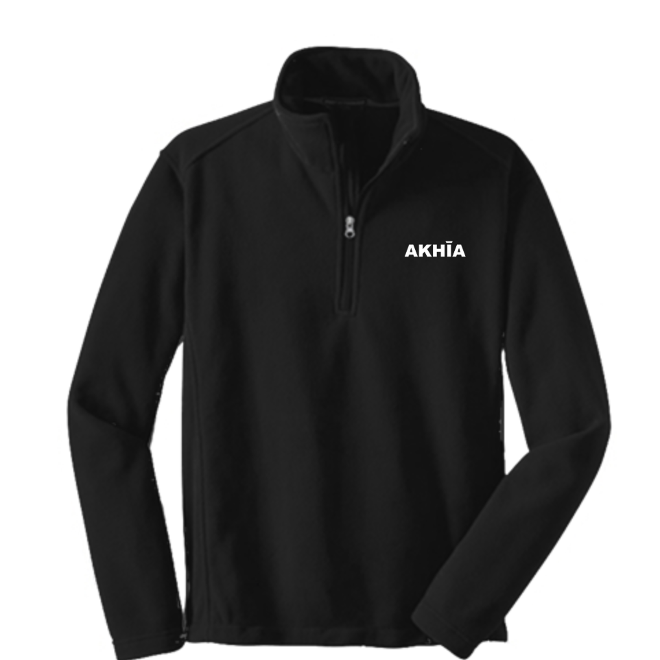 Adult Unisex Quarter Zip Pullover Fleece - White Akhia Logo