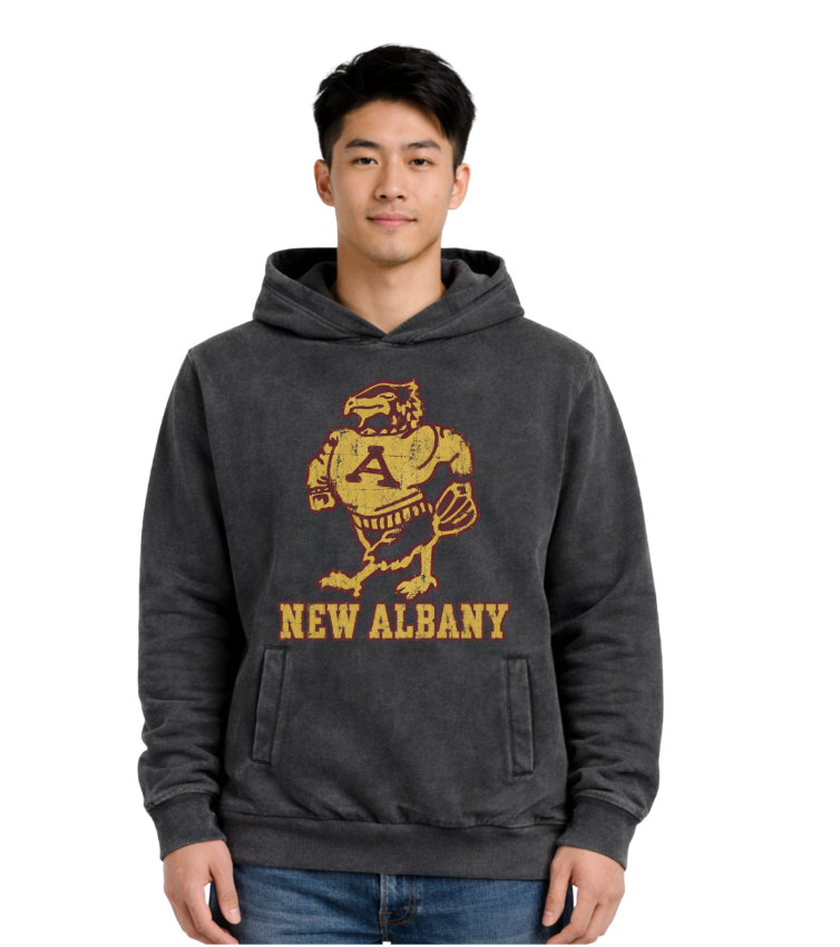 Adult Unisex New Albany Official Historic Distressed Eagle Mascot Graphic Vintage Washed Hoodie