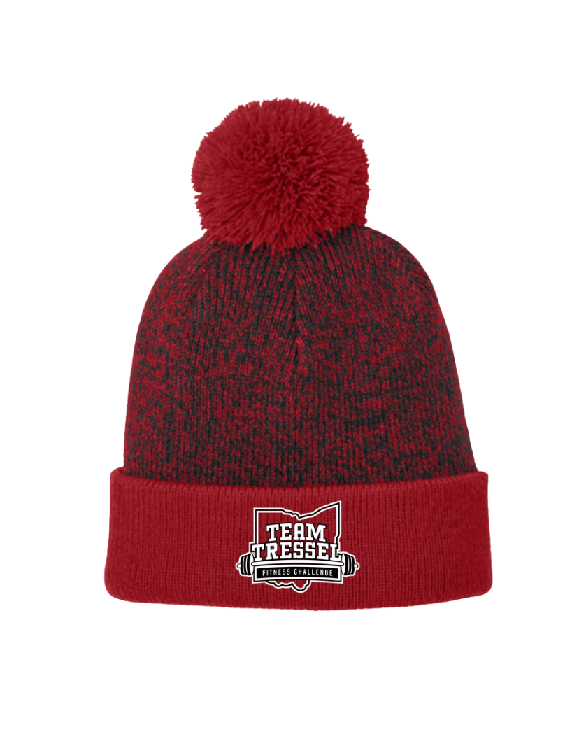 Sport-Tek Halftime Heather Pom Beanie with Team Tressel Fitness Challenge Embroidered Logo
