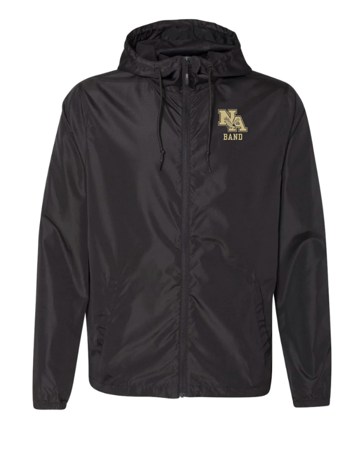 Adult Unisex New Albany Official Marching Band Lightweight Windbreaker Zip Jacket with Embroidered Gold NA Logo