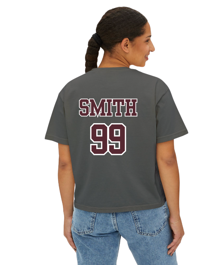 Women's Choose your Graphic Short Sleeve Boxy Crop Tee with Customized Back - New Albany Football