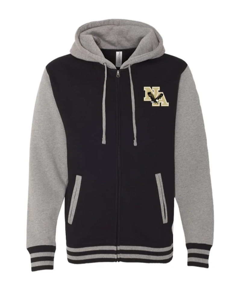 Adult Unisex Heavyweight Varsity Full Zip Hooded Jacket with Gold Classic Logo