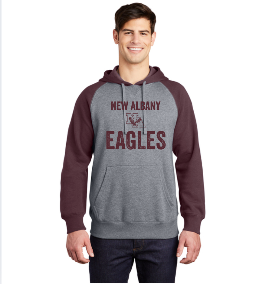 Adult Unisex Vintage Distressed New Albany Eagles Graphic Sport-Tek® Raglan Colorblock Hoodie