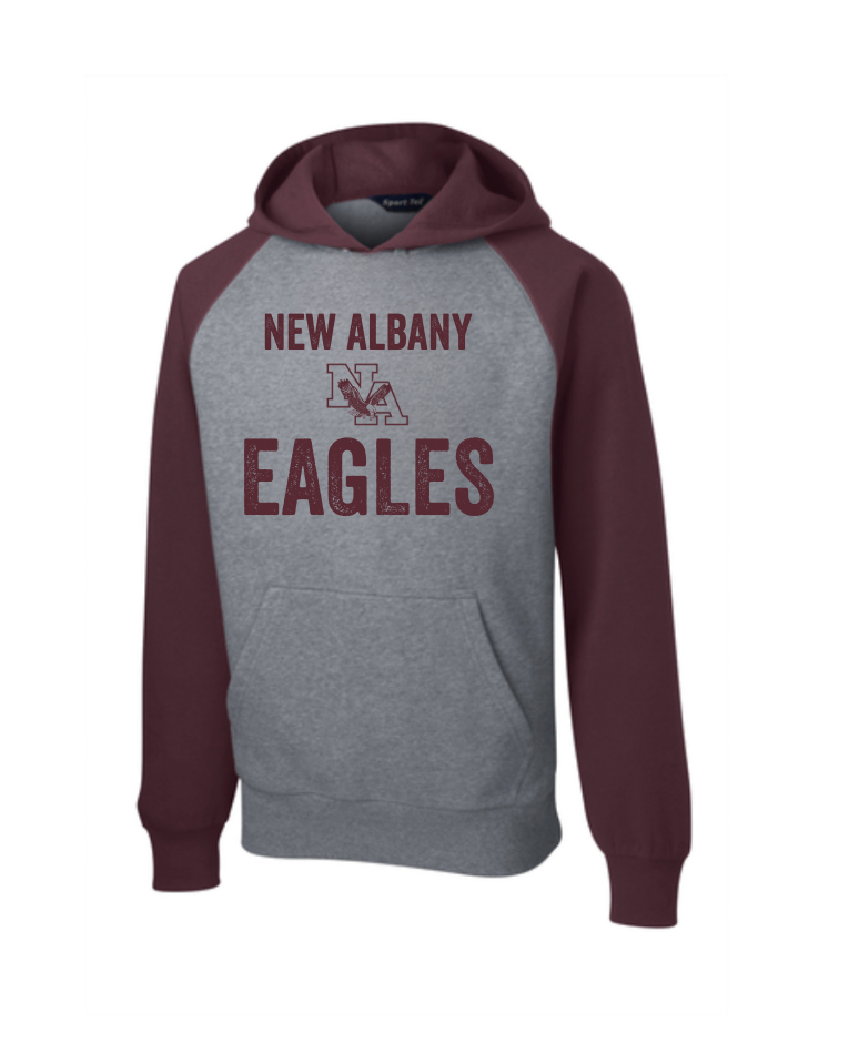 Adult Unisex Vintage Distressed New Albany Eagles Graphic Sport-Tek® Raglan Colorblock Hoodie