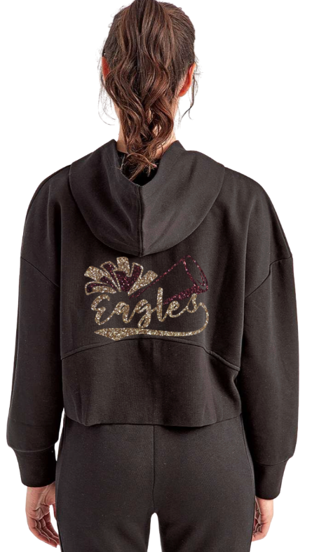 Eagles Glitter Cheer Half- Zip Cropped Hooded Sweatshirt with Customized Name