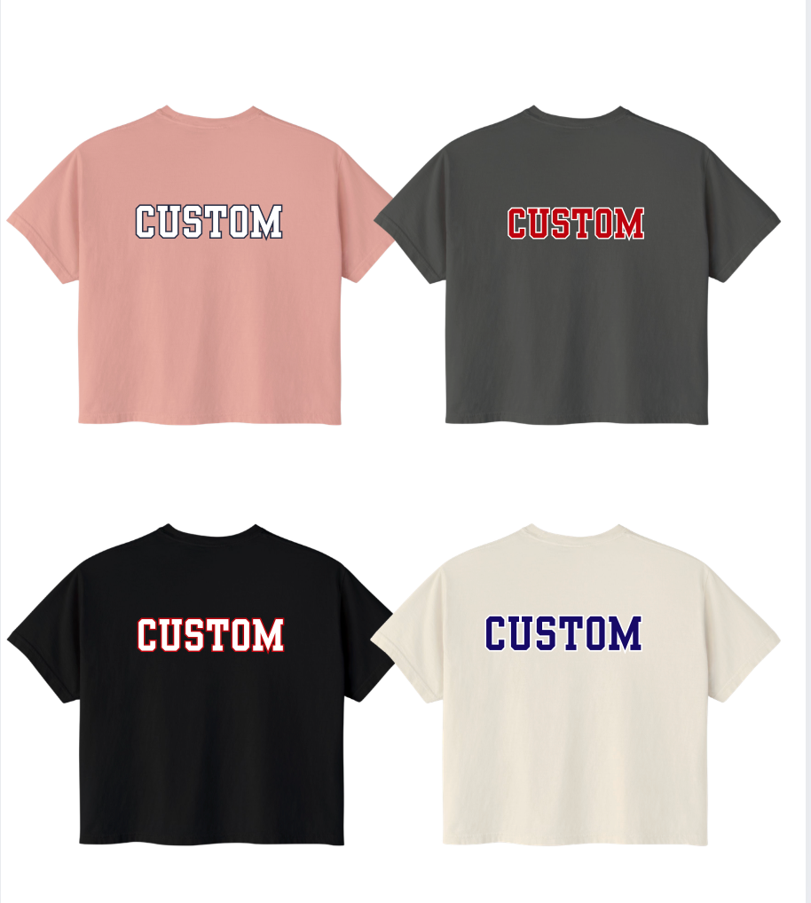 Women's Choose your Graphic Short Sleeve Boxy Crop Tee with Customized Back - Stingers Softball