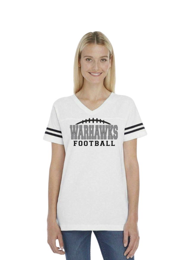Women's Westerville Central Warhawks Football Laces Graphic Football V-Neck Jersey Tee