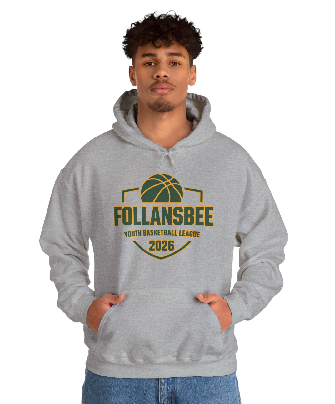 Adult Unisex Follansbee Youth Basketball Graphic Hoodie - Green and Gold Logo