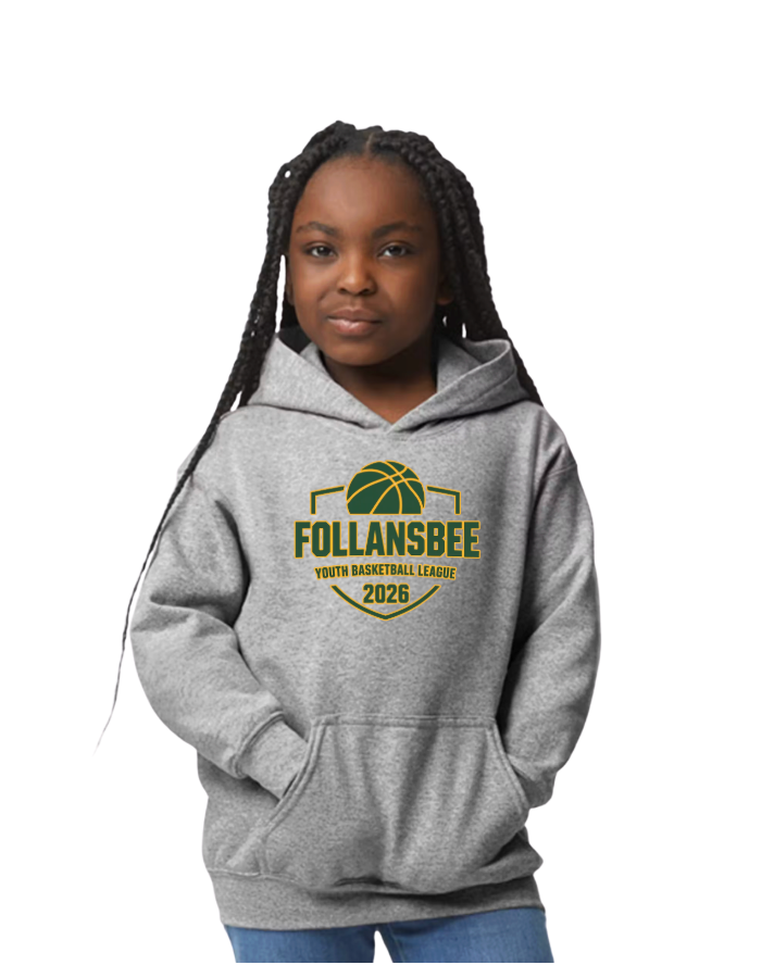 Kids Follansbee Youth Basketball Graphic Hoodie - Green and Gold Logo