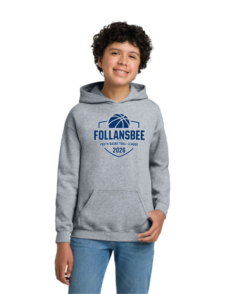Kids Follansbee Youth Basketball Graphic Hoodie - Blue and White Logo