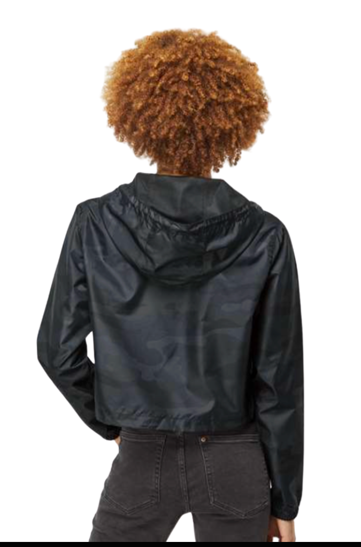 Women's Columbus Academy Athletic Performance Lightweight Pullover Black Camo Crop Windbreaker