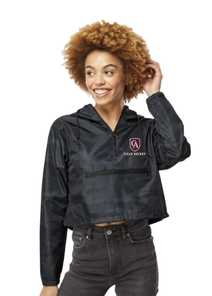 Women's Columbus Academy Field Hockey Lightweight Pullover Black Camo Crop Windbreaker