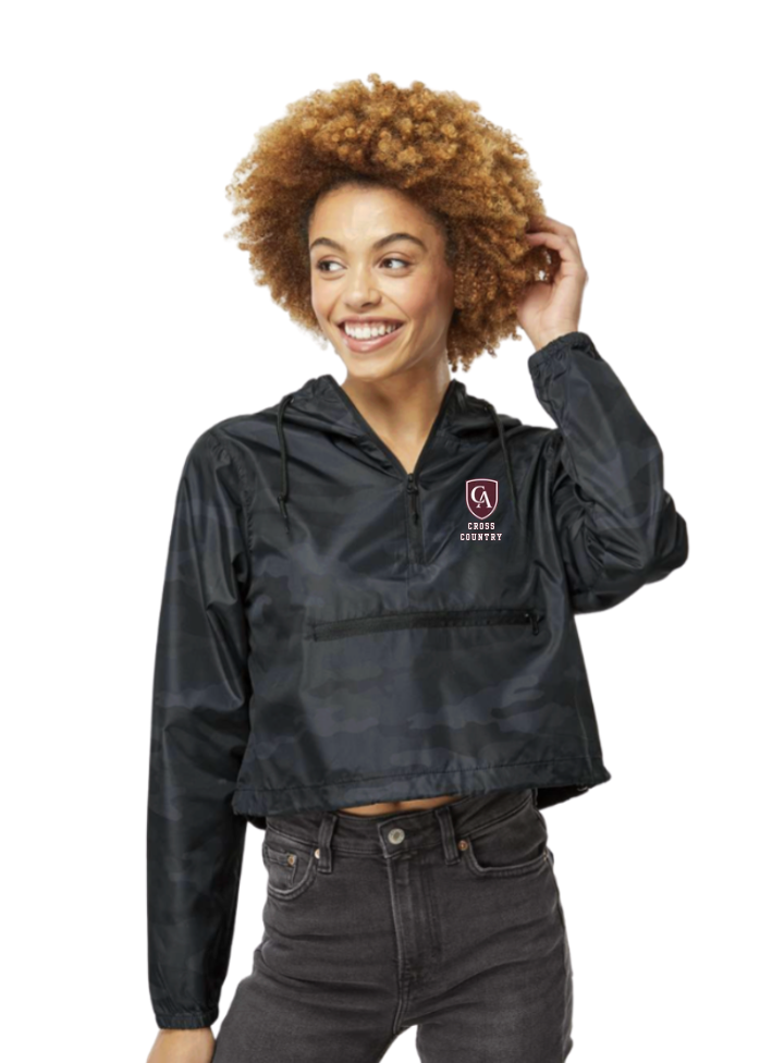 Women's Columbus Academy Cross Country Lightweight Pullover Black Camo Crop Windbreaker