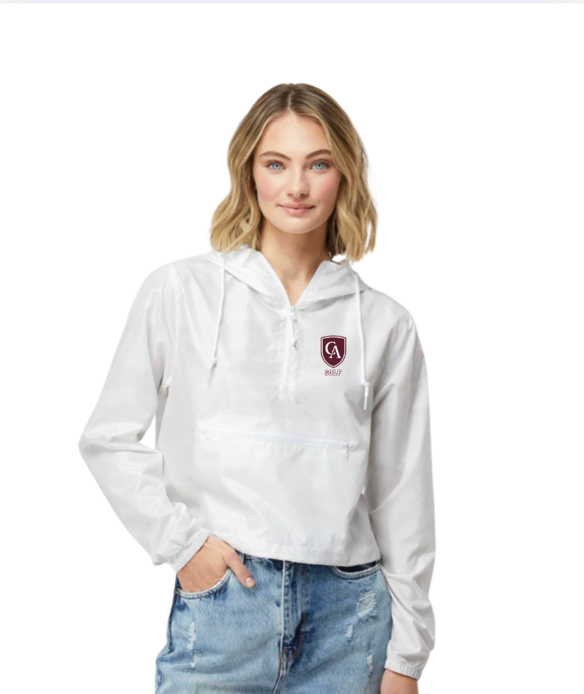 Women's Columbus Academy Golf Lightweight Pullover White Camo Crop Windbreaker